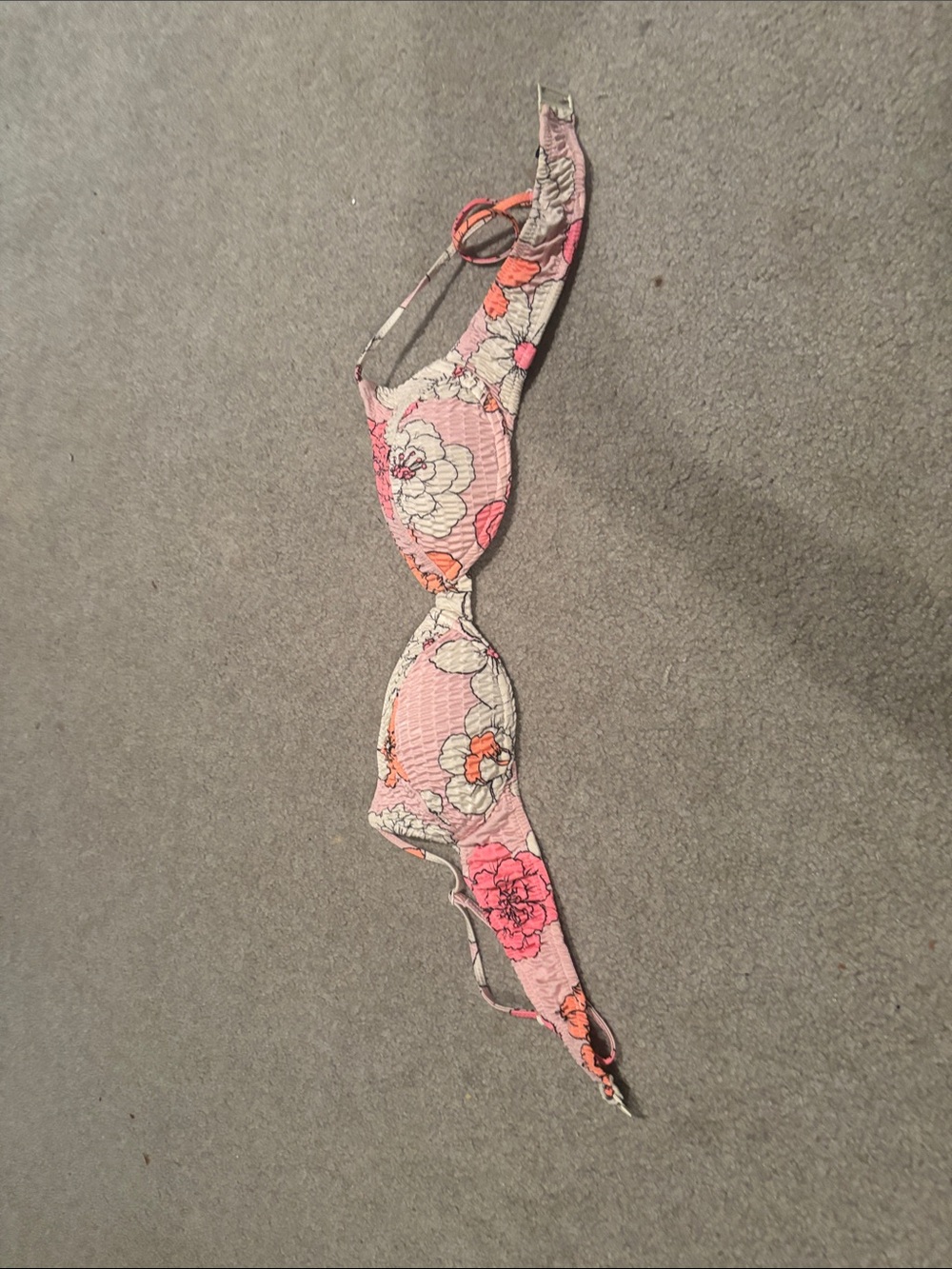 triangl swimwear Pink Floral Bandeau Bikini Top with Cream & Orange Accents